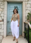 Beyaz Jogger Şalvar Pantolon