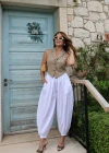 Beyaz Jogger Şalvar Pantolon