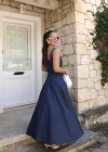 Lacivert Volanlı Maxi Jean Elbise