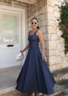 Lacivert Volanlı Maxi Jean Elbise