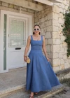 MAVİ Volanlı Maxi Jean Elbise