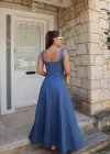 MAVİ Volanlı Maxi Jean Elbise