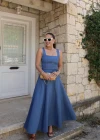 MAVİ Volanlı Maxi Jean Elbise
