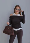 Acı Kahverengi İçi Atletli Düşük Omuz Bluz