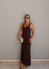 Acı Kahverengi Yırtmaçlı Basic Elbise
