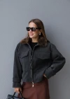 Anthracite Collar Fur Detail Jacket