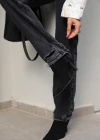 Antrasit Yırtık Detay Mom Jean Pantolon