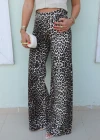Bej Leopar Desenli Straight Pantolon