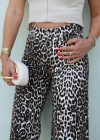 Bej Leopar Desenli Straight Pantolon