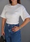 Beyaz Bel Drape Detay Tshirt