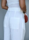 Fularlı Beyaz Bol Paça Keten Pantolon