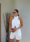 White Cross Neck Detail Blouse