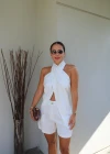 White Cross Neck Detail Blouse