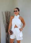 White Cross Neck Detail Blouse