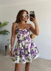 Beyaz Çiçek Desen Mini Elbise