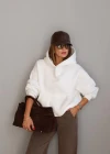 Beyaz Kapüşonlu Sweat