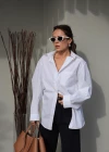 White Sleeve Detail Oversized Shirt