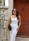 Beyaz Midi Bodycon Jean Elbise