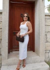 Beyaz Midi Bodycon Jean Elbise