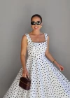Beyaz Puantiyeli Maxi Elbise