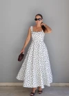 Beyaz Puantiyeli Maxi Elbise