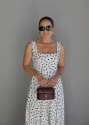 Beyaz Puantiyeli Maxi Elbise