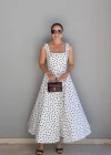 Beyaz Puantiyeli Maxi Elbise