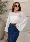 Beyaz Pullu Merserize Crop Bluz