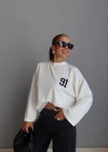 Beyaz Rakam Baskı Detay Modal Sweatshirt
