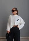 Beyaz Rakam Baskı Detay Modal Sweatshirt