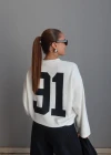 Beyaz Rakam Baskı Detay Modal Sweatshirt