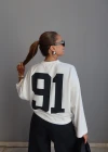 Beyaz Rakam Baskı Detay Modal Sweatshirt