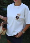 White Teddy Printed Oversized T-shirt
