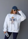 Beyaz Teddy Nakış Detay Sweat