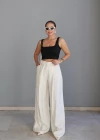Beyaz Tek Pile Palazzo Pantolon
