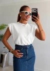 Beyaz Vatkalı Basic Tshirt