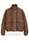 Camel Cep Detay Süet Bomber Ceket