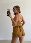 Camel İthal Nakış Detay Şortlu Takım