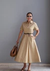 Camel Kemerli Midi Elbise