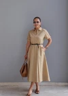 Camel Kemerli Midi Elbise