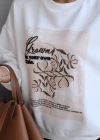 Ekru Baskılı Bisiklet Yaka Sweatshirt