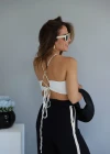 Ecru Neck and Back Tie Triangle Crop Top