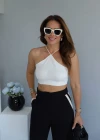 Ecru Neck and Back Tie Triangle Crop Top