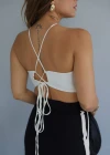 Ecru Neck and Back Tie Triangle Crop Top