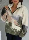 Ekru Patterned Polar Sweatshirt