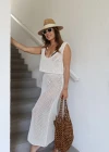 Ekru File Detay Crop Etek Takım
