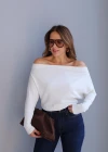 Ekru Kayık Yaka Bluz
