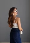 Ekru Fiyonk Detay Crop Bluz