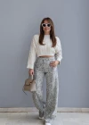 Ekru Leopar Jean Pantolon