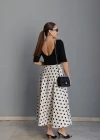 Ekru Maxi Puantiyeli Etek